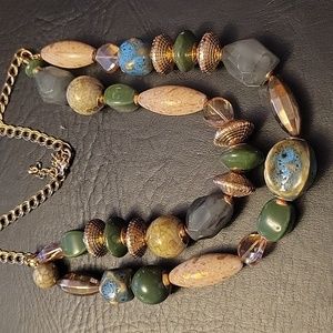 Multi Green and gold tone necklace